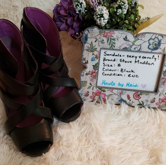 EUC Steve Madden stappy sandals, black, size 8 - Picture 5 of 8